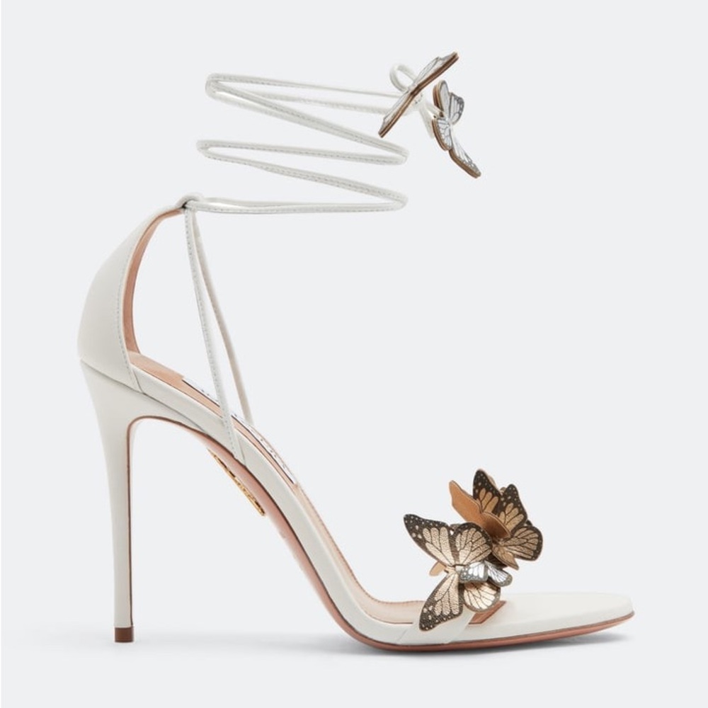 New Aquazzura Papillon 105 Embellished Leather Sandals 40